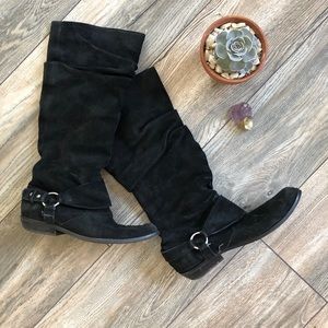 Franco Sarto Suede Slouchy Harness Boots